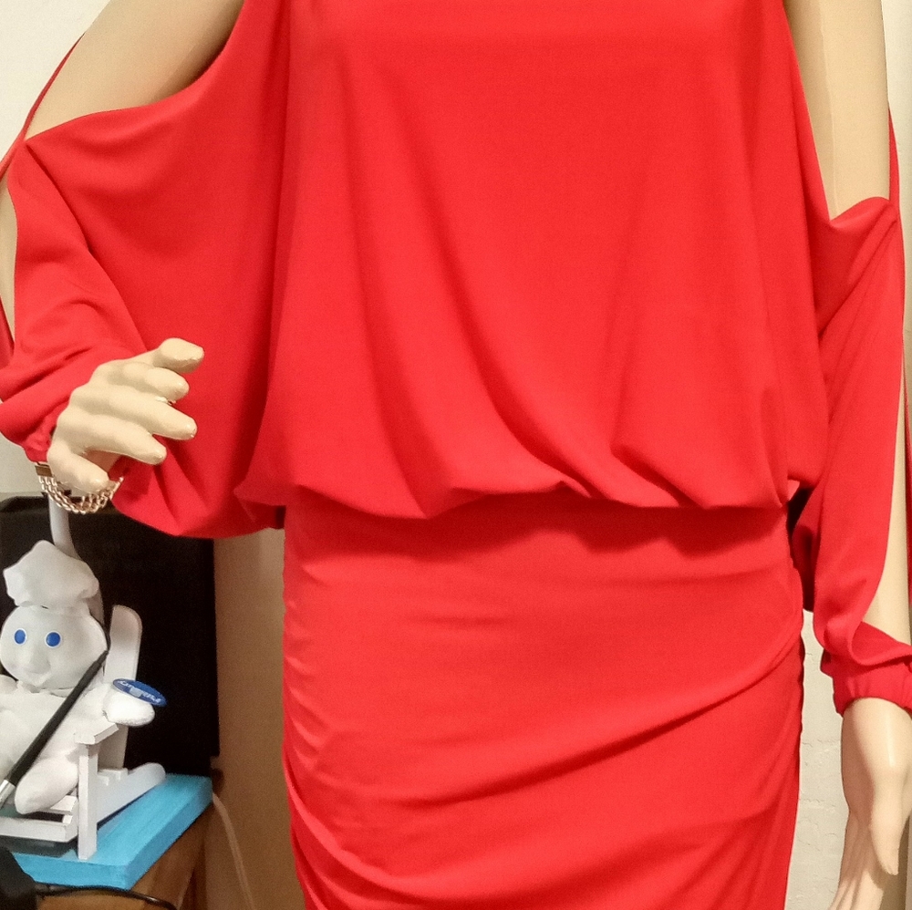 Boston Proper Heartthrob Red Dress Gold Accents Gem